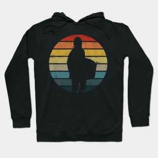 Bodyboarding Surfer Silhouette On A Distressed Retro Sunset design Hoodie